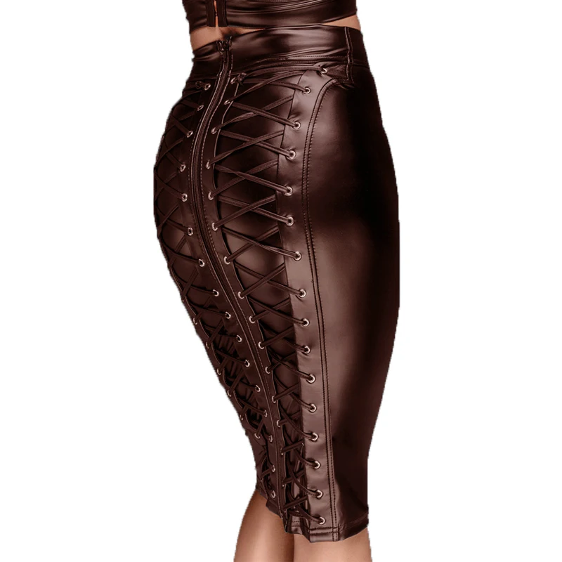 Women Knee Length Skirt Lady Wet Look Faux Leather High Waist Skirts Back Zipper Bodycon Pencil Skirt for Women 22 Hed9a7c8ffb614b8893763249f59a88d3U