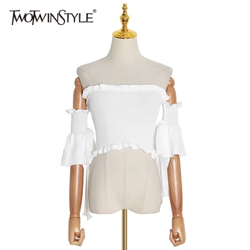 TWOTWINSTYLE Sexy Off Shoulder Sweaters Women Slash Neck Flare Half Sleeve Slim Pleated Patchwork Ruffles Knitted Sweater Female
TWOTWINSTYLE Sexy Off Shoulder Sweaters Women Slash Neck Flare Half Sleeve Slim Pleated Patchwork Ruffles Knitted Sweater Female