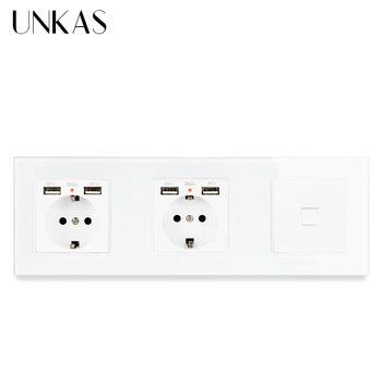 UNKAS Crystal Tempered Glass Panel Double EU Standard Wall Socket with 4 USB Charging Port + + RJ45 Internet Computer Connector
UNKAS Crystal Tempered Glass Panel Double EU Standard Wall Socket with 4 USB Charging Port + + RJ45 Internet Computer Connector