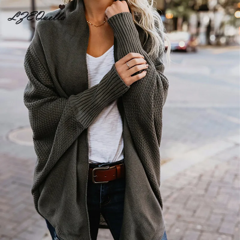 

Women Sweater Buttons Knitted Cardigan Batwing Sleeve Ribbed Neckline Knitwear Coat Autumn Winter 2019 Fashion Jumpers Ladies