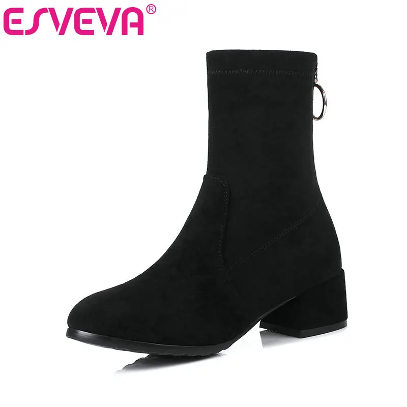 ESVEVA 2020 Flock Round Toe Fashion Platform Elastic Ankle Boots Autumn Winter Zipper Square Heel Casual Women Shoes Size 34-43
ESVEVA 2020 Flock Round Toe Fashion Platform Elastic Ankle Boots Autumn Winter Zipper Square Heel Casual Women Shoes Size 34-43