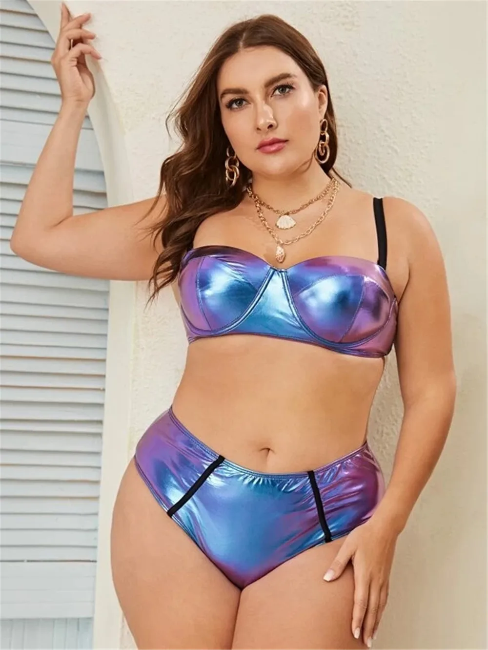 Plus Size Swimwear 2021 Sexy Two Piece Bikini Set Solid Color Luminous Fabrics Push Up High Waist Bathing Suit Women K
Plus Size Swimwear 2021 Sexy Two Piece Bikini Set Solid Color Luminous Fabrics Push Up High Waist Bathing Suit Women K