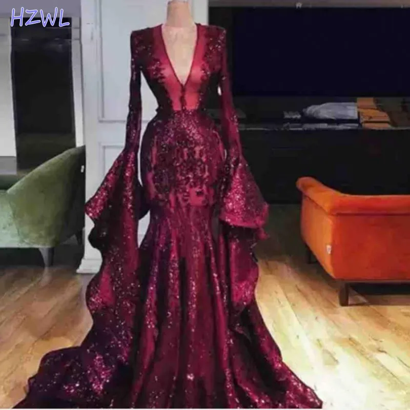 Deep V Neck Burgundy Sequin Long Sleeve Prom Dresses 2021 Mermaid Plus Size Evening Gowns Poet See Through Pageant Dresses
Deep V Neck Burgundy Sequin Long Sleeve Prom Dresses 2021 Mermaid Plus Size Evening Gowns Poet See Through Pageant Dresses