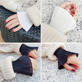 Women Girl Fake Flare Sleeves Floral Lace Pleated Ruched False Cuffs Sweater Blouse Apparel Wrist Warmers With Faux Pearl Button 
Women Girl Fake Flare Sleeves Floral Lace Pleated Ruched False Cuffs Sweater Blouse Apparel Wrist Warmers With Faux Pearl Button