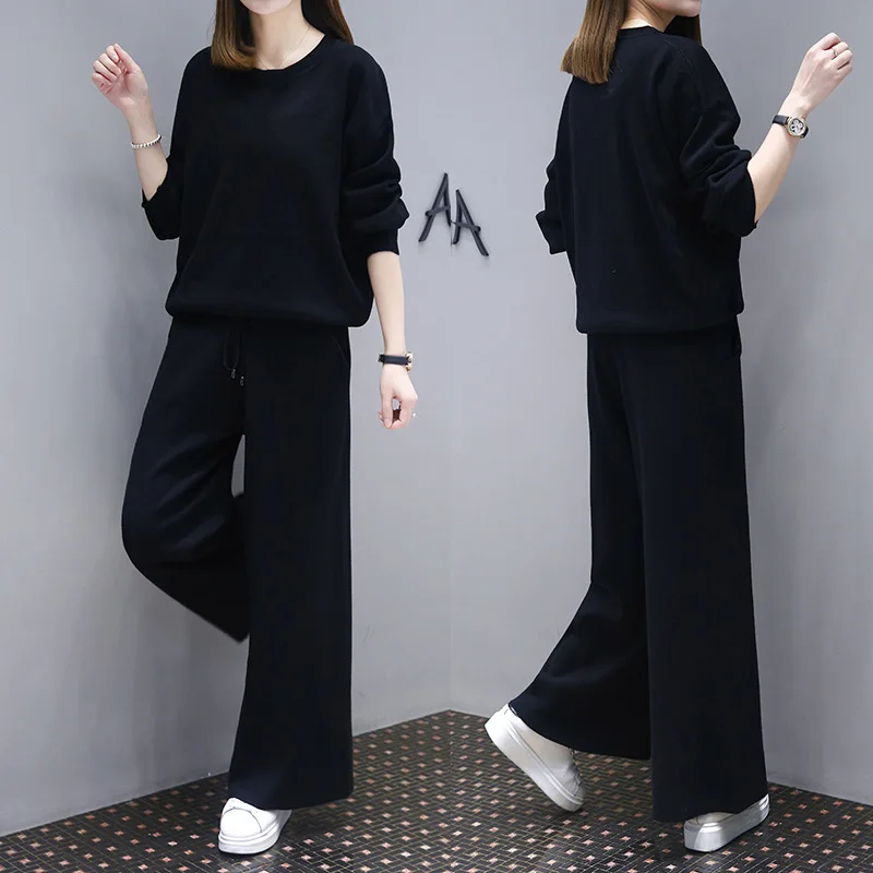 European Goods Ozhouzhan Slimming Spring New Style Women's Solid Color Crew Neck Loose Pants Fashion Set Two-Piece Set
European Goods Ozhouzhan Slimming Spring New Style Women's Solid Color Crew Neck Loose Pants Fashion Set Two-Piece Set