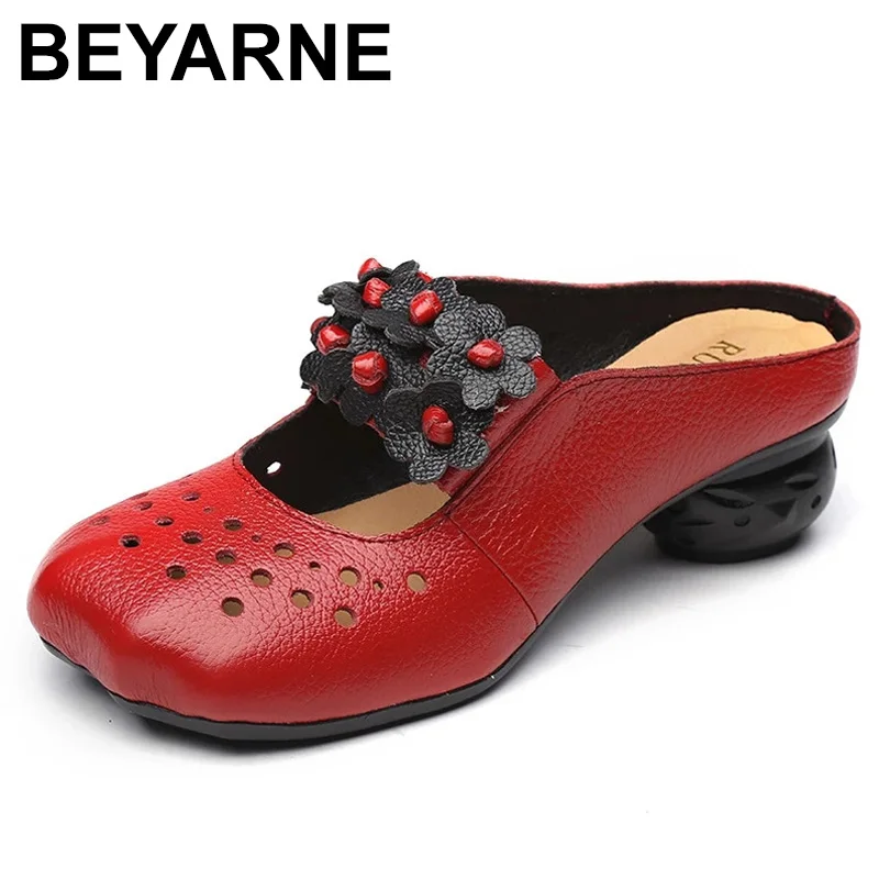 Фото Женские тапочки BEYARNE2021 в народном стиле из натуральной кожи женская обувь