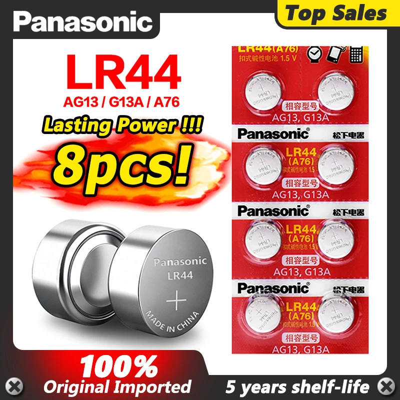 Panasonic lr44 Литиевые Батарейки таблетки A76 AG13 8 шт. 1 5 V кнопочный элемент Батарея G13A LR44