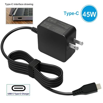

1pc High Quality 45W Type-C Charger Power Adapter AC/DC 100-240V Laptop Charging Adapters For Lenovo ASUS Dell Laptops
