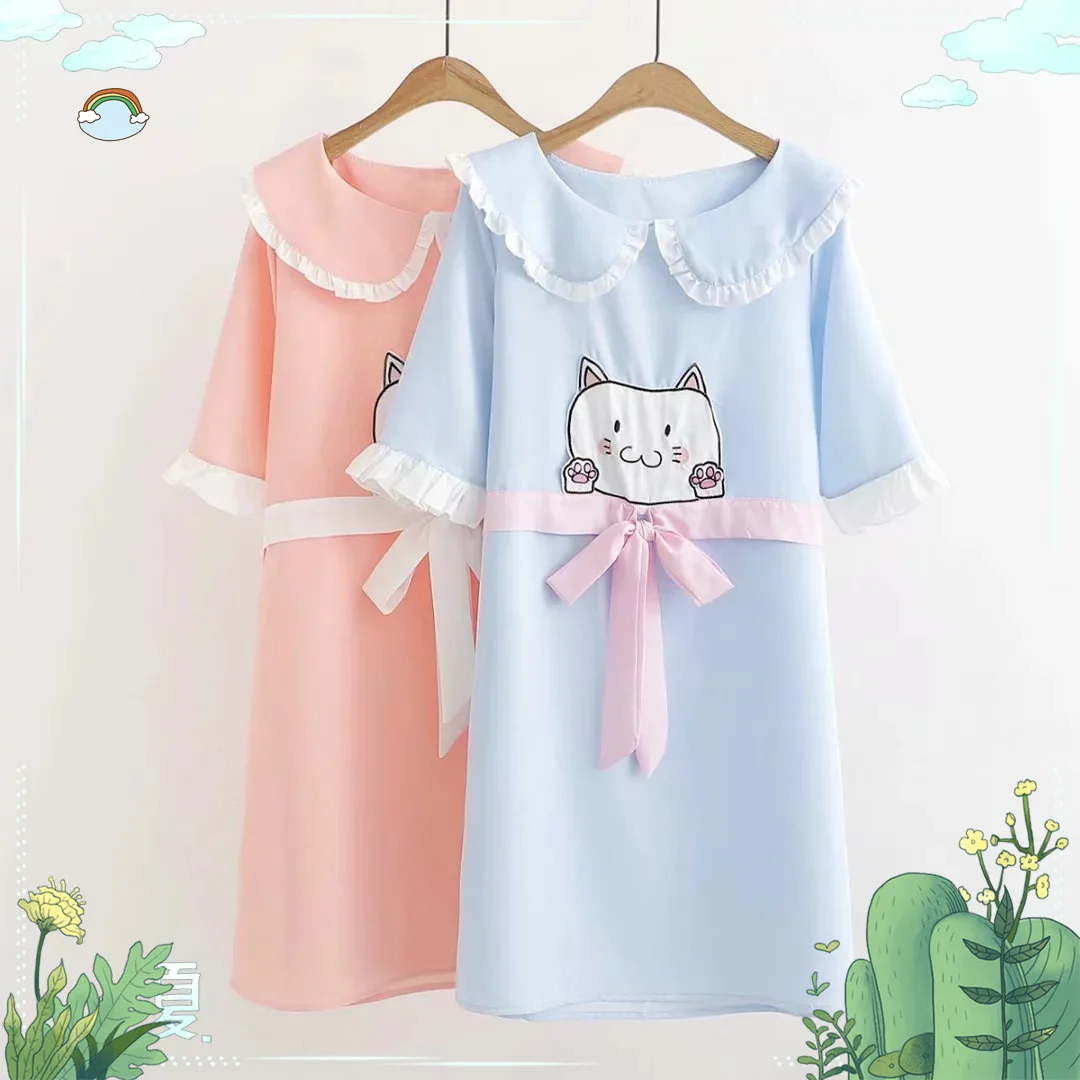 Japanese-style Mori Girl Line 2019 Summer New Style Sweet Literature And Art Playful Cute Cat Embroidery Peter Pan Collar Dress
Japanese-style Mori Girl Line 2019 Summer New Style Sweet Literature And Art Playful Cute Cat Embroidery Peter Pan Collar Dress