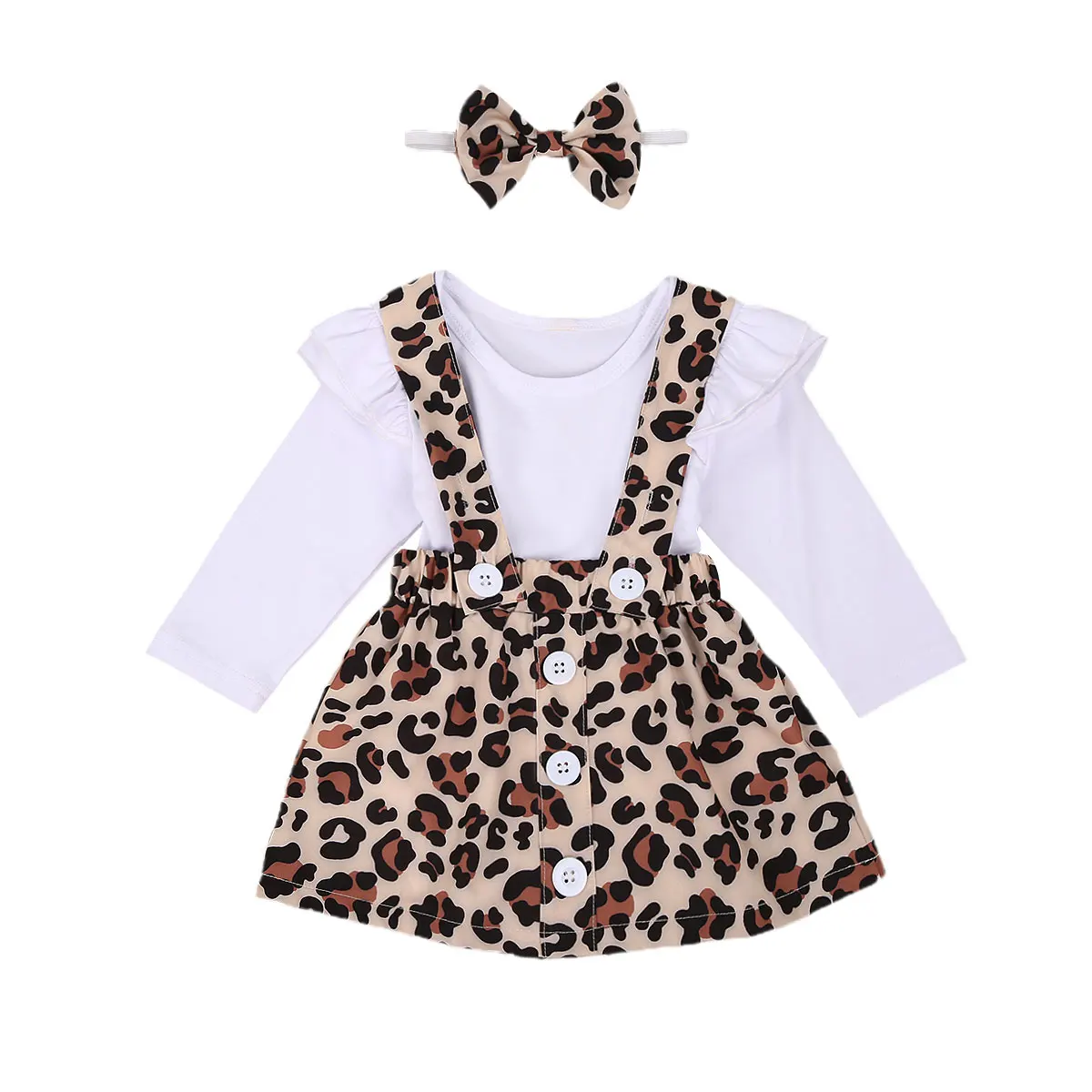 OPPERIAYA 3PC Little Baby Girls Set Lace Long Sleeve Solid Tops Leopard Print Suspenders Button Short Skirts and Bow Hairband
OPPERIAYA 3PC Little Baby Girls Set Lace Long Sleeve Solid Tops Leopard Print Suspenders Button Short Skirts and Bow Hairband