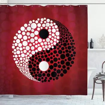 Ying Yang Shower Curtain, Abstract Graphic Design Yin Yang Circle Black and White Dots Pattern Cosmos and Energy, Cloth Fabric
Ying Yang Shower Curtain, Abstract Graphic Design Yin Yang Circle Black and White Dots Pattern Cosmos and Energy, Cloth Fabric