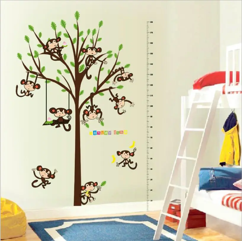 Мультфильм Дерево обезьяны Ростомер стикер на стену диаграмма роста настенные