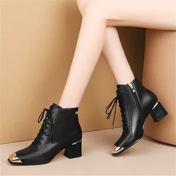 PXELENA Plus Size 34-43 Ladies Genuine Leather Ankle Boots Lace Up Chunky Block High Heels Metal Square Toe Women Winter Shoes
PXELENA Plus Size 34-43 Ladies Genuine Leather Ankle Boots Lace Up Chunky Block High Heels Metal Square Toe Women Winter Shoes