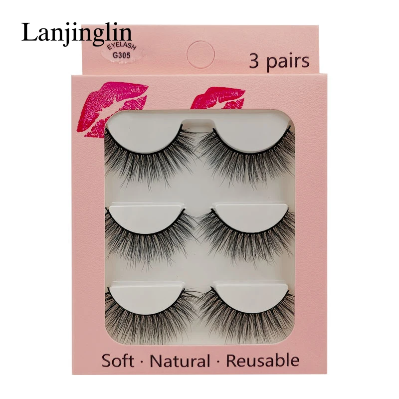 LANJINGLIN False Eyelashes 3 pairs 3D Mink Lashes Soft Natural Wispy Handmade Faux Mink Lashes Extension Makeup Kit Tool 13 Hedcd2de6d71c43bb8c5f31742d48de99V