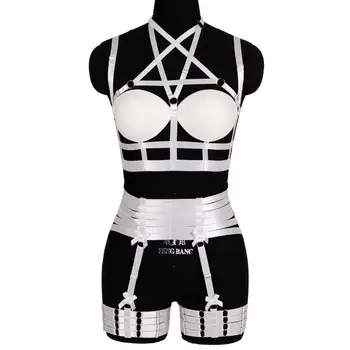 Gothic Lingerie Set White Body Harness Bra Elastic Strap Top Pentagram Cup Women Sexy Set Garter Bowknot Leg Cage Belt Wedding
Gothic Lingerie Set White Body Harness Bra Elastic Strap Top Pentagram Cup Women Sexy Set Garter Bowknot Leg Cage Belt Wedding
