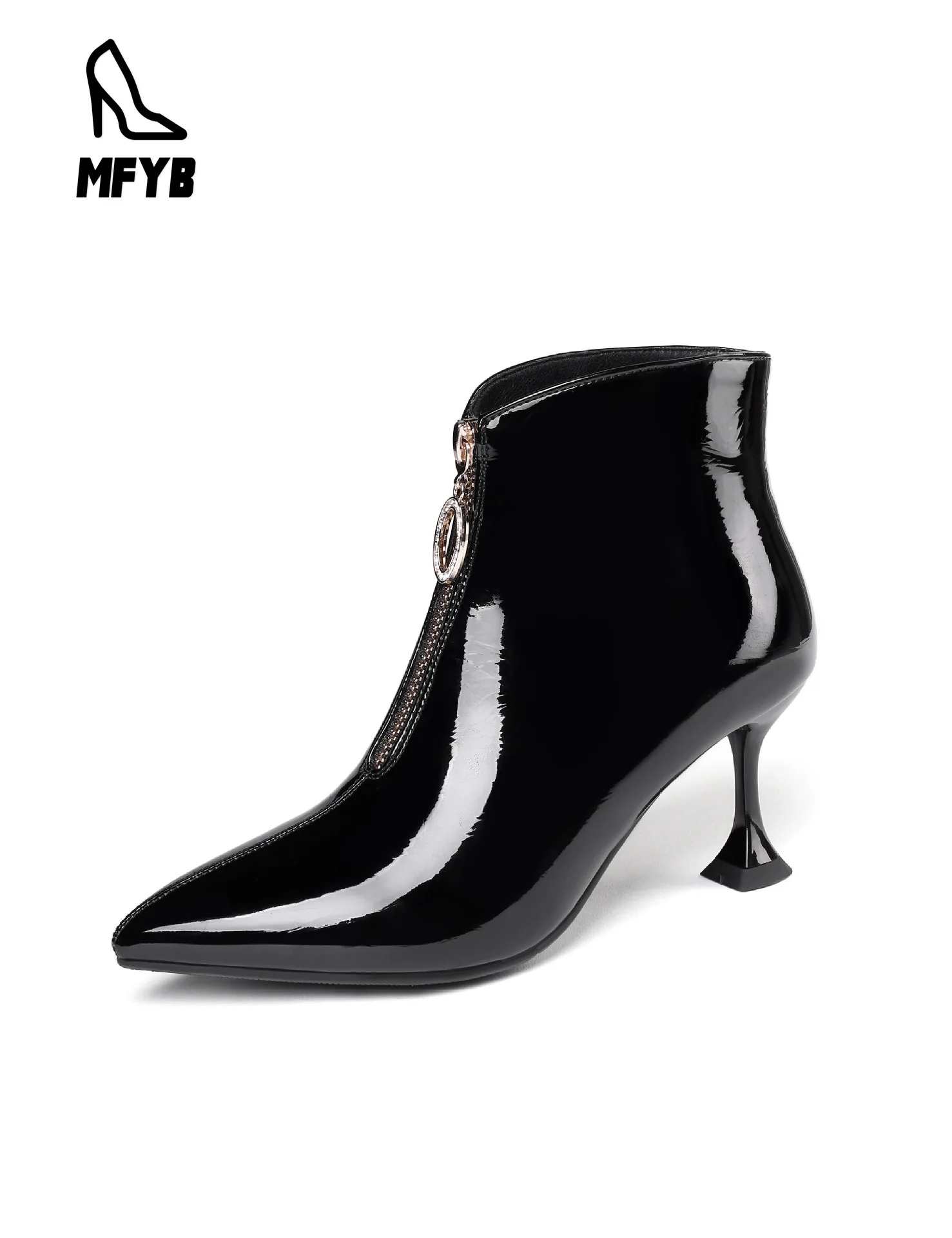 MFYB Women's boots 2019 winter new fashion high-heeled pointed women's shoes front zipper low boots tide 
MFYB Women's boots 2019 winter new fashion high-heeled pointed women's shoes front zipper low boots tide