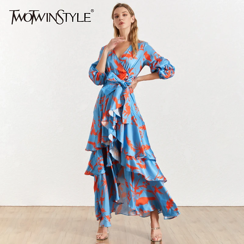 TWOTWINSTYLE Print Dress For Women V Neck Puff Sleeve High Waist Bowknot Bandages Ruffles Dresses Female 2019 Fashion New 
TWOTWINSTYLE Print Dress For Women V Neck Puff Sleeve High Waist Bowknot Bandages Ruffles Dresses Female 2019 Fashion New
