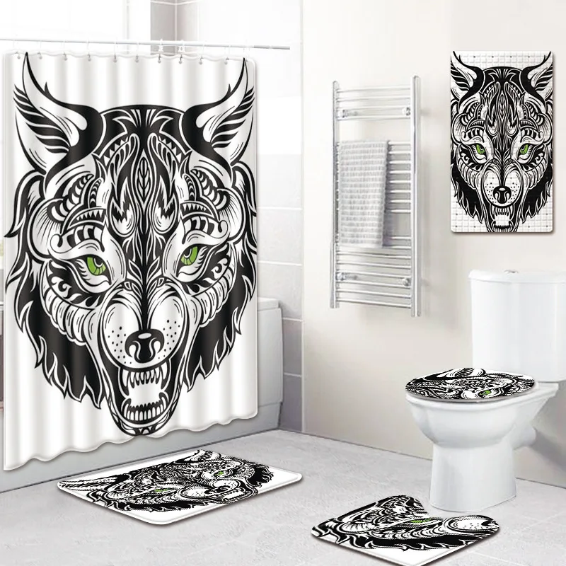 Фото Черно-белый коврик для ванной с рисунком животных 5 шт. абсорбент душа