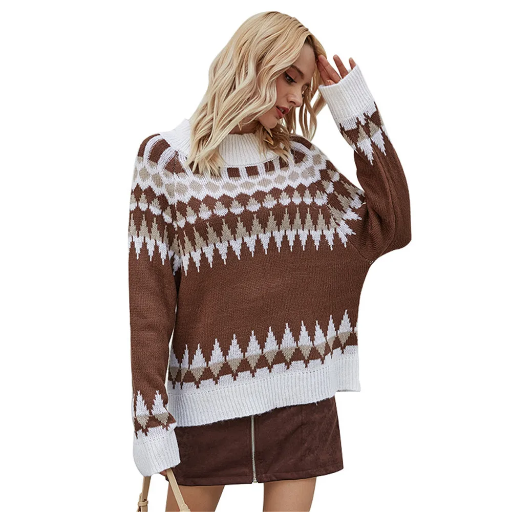 British Style Retro Knitted Sweater Loose Stand Collar Pullover Sweater Women Autumn Spring Round Neck Stitching Tops Outwear
British Style Retro Knitted Sweater Loose Stand Collar Pullover Sweater Women Autumn Spring Round Neck Stitching Tops Outwear