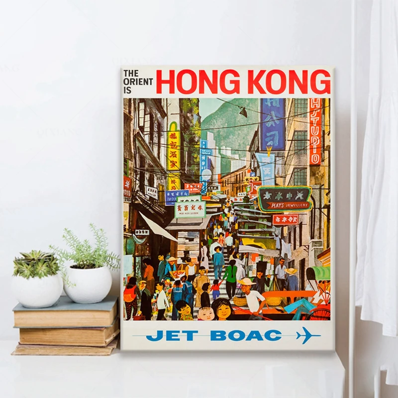 Hd Prints Street Market Picture Wall Artwork Modular Painting Hong Kong Poster Canvas Living Room Retro Home Decor Framework | Дом и сад