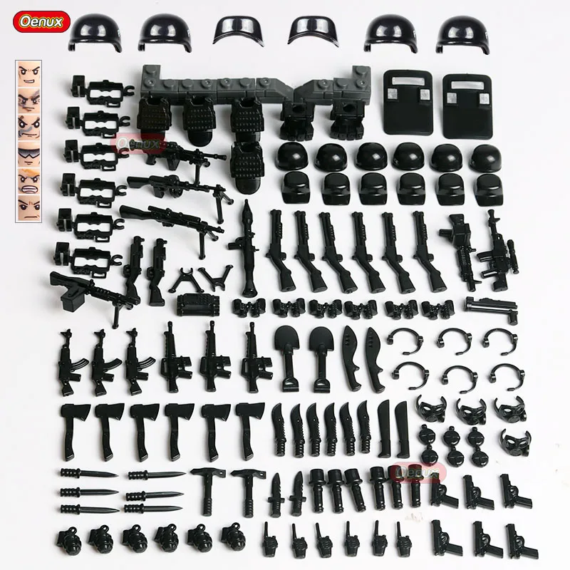 Oenux 6PCS Modern SWAT Military Building Block Set SWAT Police Special Force Soldiers Figures With Weapons Model Brick Kids Toy
Oenux 6PCS Modern SWAT Military Building Block Set SWAT Police Special Force Soldiers Figures With Weapons Model Brick Kids Toy