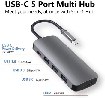 USB C Hub, Haribol 5-in-1 USB Type C Adapter with 4K HDMI, 3 USB 3.0, 87W USB C PD Charge Port for MacBook Pro 2019 Samsung
USB C Hub, Haribol 5-in-1 USB Type C Adapter with 4K HDMI, 3 USB 3.0, 87W USB C PD Charge Port for MacBook Pro 2019 Samsung