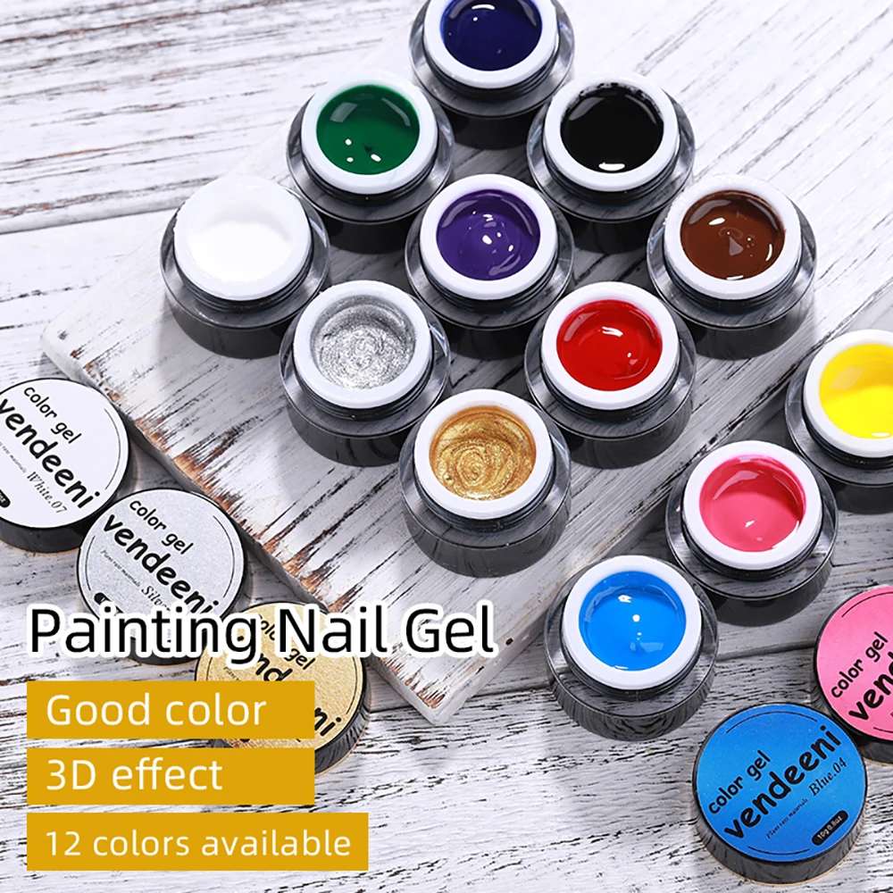 

Vendeeni 12 Colors Painting Gel For Nail Art Design Drawing Gel Nail Polish Soak Off UV LED Gel Lacquer Painted Gel Varnish 10g