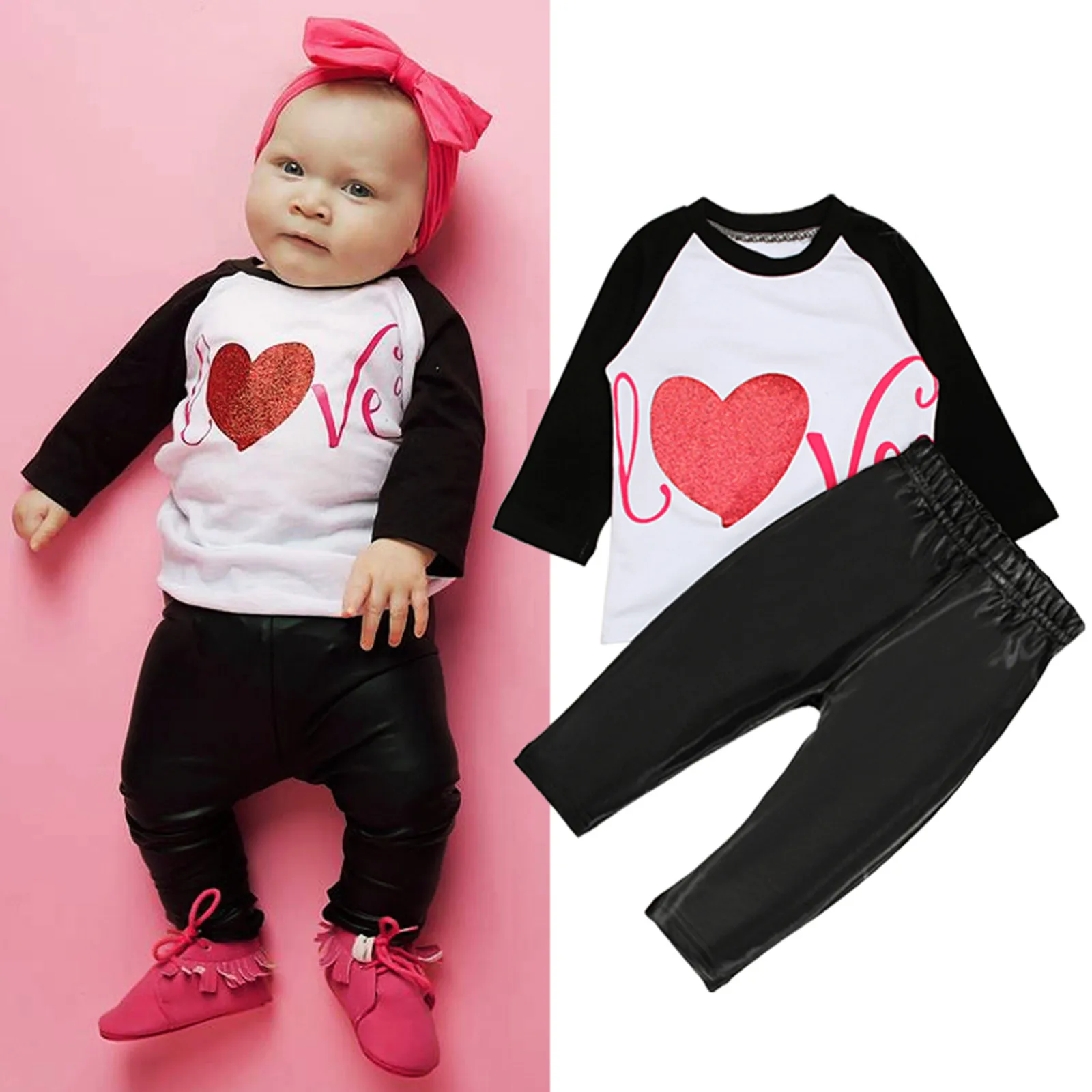 0-24Months Infant Baby Girls Boys Letter Print Valentine Tops Chaparajos Pants Outfits Set vetement bébé fille Leather pants M4
0-24Months Infant Baby Girls Boys Letter Print Valentine Tops Chaparajos Pants Outfits Set vetement bébé fille Leather pants M4