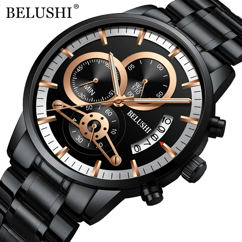 

BELUSHI Watches Mens Waterproof Chronograph Stainless Steel Quartz Watch Men Luxury Brand Sports Wristwatch Relogio Masculino