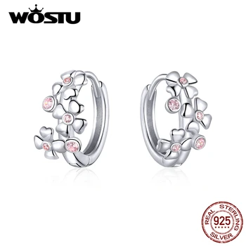 

WOSTU Sakura Boom Hoop Earrings 925 Sterling Silver Zircon Flower Earrings For Women Wedding Fashion Delicate Jewelry CTE345