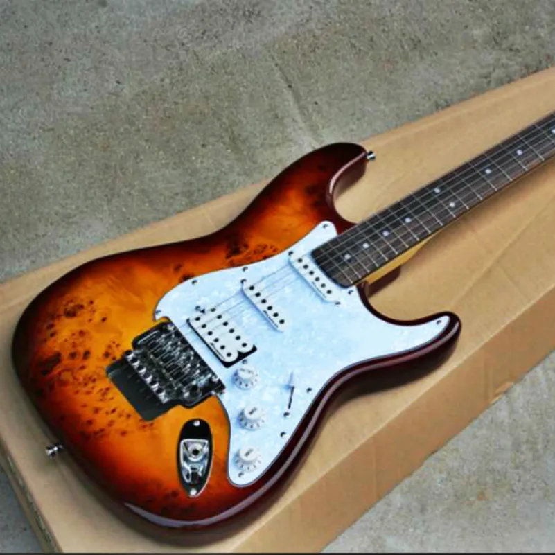 Top quality FPST-1018 transparent 3TS color solid body burls cover white pickguard with tremolo electric guitar, Free shipping
Top quality FPST-1018 transparent 3TS color solid body burls cover white pickguard with tremolo electric guitar, Free shipping