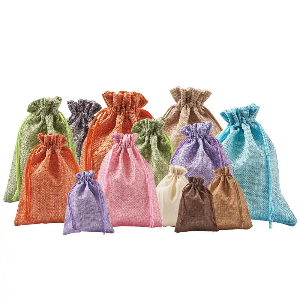 12cm burlap packing pouches drawstring bags mixed color for