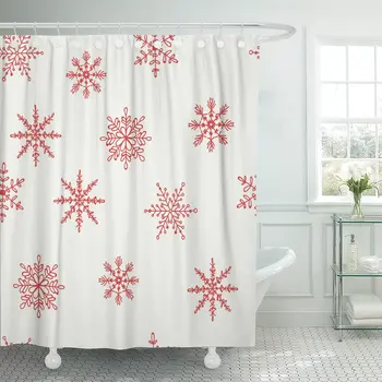Holiday Pattern of Red Snowflakes on Light Ornate Vintage Shower Curtain Waterproof Polyester Fabric 72 x 72 inches Set
Holiday Pattern of Red Snowflakes on Light Ornate Vintage Shower Curtain Waterproof Polyester Fabric 72 x 72 inches Set