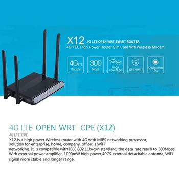 X12 4G/LTE Router Open WRT Smart WiFi Extender 300Mbps High Power SIM Card Wireless CPE Router EU Plug