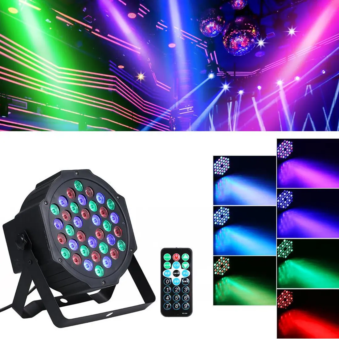 36PCS 1 W Full Color Light with 7 Modes Auto/Fade/Static/Hopping Mode High Bright Spot Lamp for Home Evebing Dancing Party Light
36PCS 1 W Full Color Light with 7 Modes Auto/Fade/Static/Hopping Mode High Bright Spot Lamp for Home Evebing Dancing Party Light