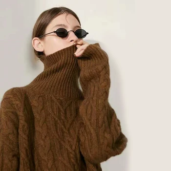 Heavy Autumn and Winter Ladies Thick Pure Cashmere Sweater Twist Turtleneck Loose Sweater Woman Plus Size 100% Pure Wool Sweater 
Heavy Autumn and Winter Ladies Thick Pure Cashmere Sweater Twist Turtleneck Loose Sweater Woman Plus Size 100% Pure Wool Sweater