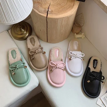 Slippers Fur Shoes Without Heel Mules Women Low Flock Cover Toe Slides Butterfly-knot Plush Flat 2019 Buckle Strap Rubber Basic 
Slippers Fur Shoes Without Heel Mules Women Low Flock Cover Toe Slides Butterfly-knot Plush Flat 2019 Buckle Strap Rubber Basic