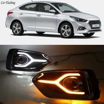 

1Pair Car DRL LED Daytime Running Light Fog Lamp For Hyundai Accent Solaris 2017 2018 2019 2020 With Yellow Turn Signal Function