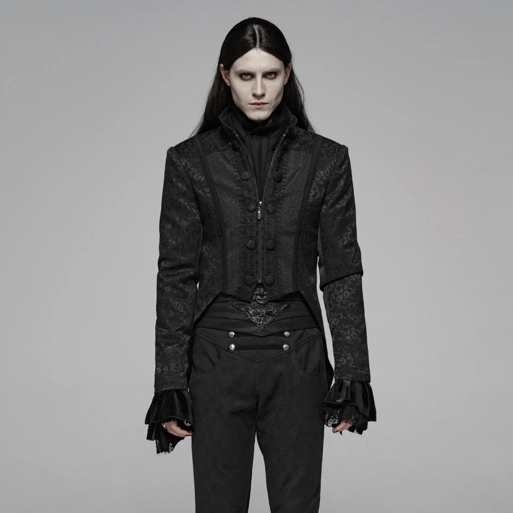 PUNK RAVE Men's Gothic Victorian Jacquard Dovetail Coat Dinner Party Stage Performance Gentleman Elegant Mid-length Trench Coat 
PUNK RAVE Men's Gothic Victorian Jacquard Dovetail Coat Dinner Party Stage Performance Gentleman Elegant Mid-length Trench Coat