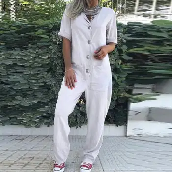 ZANZEA Fashion Women Rompers Summer Short Sleeve Long Jumpsuits Dungarees Casual Solid Buttons Down Overalls Loose Playsuits
ZANZEA Fashion Women Rompers Summer Short Sleeve Long Jumpsuits Dungarees Casual Solid Buttons Down Overalls Loose Playsuits