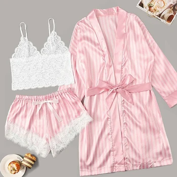 Fashion Long sleeve Womens Pajamas Sexy Lace Lingerie Nightwear Underwear Sleepwear 3PC Suit Pajama Sets For Women Pijama Mujer
Fashion Long sleeve Womens Pajamas Sexy Lace Lingerie Nightwear Underwear Sleepwear 3PC Suit Pajama Sets For Women Pijama Mujer