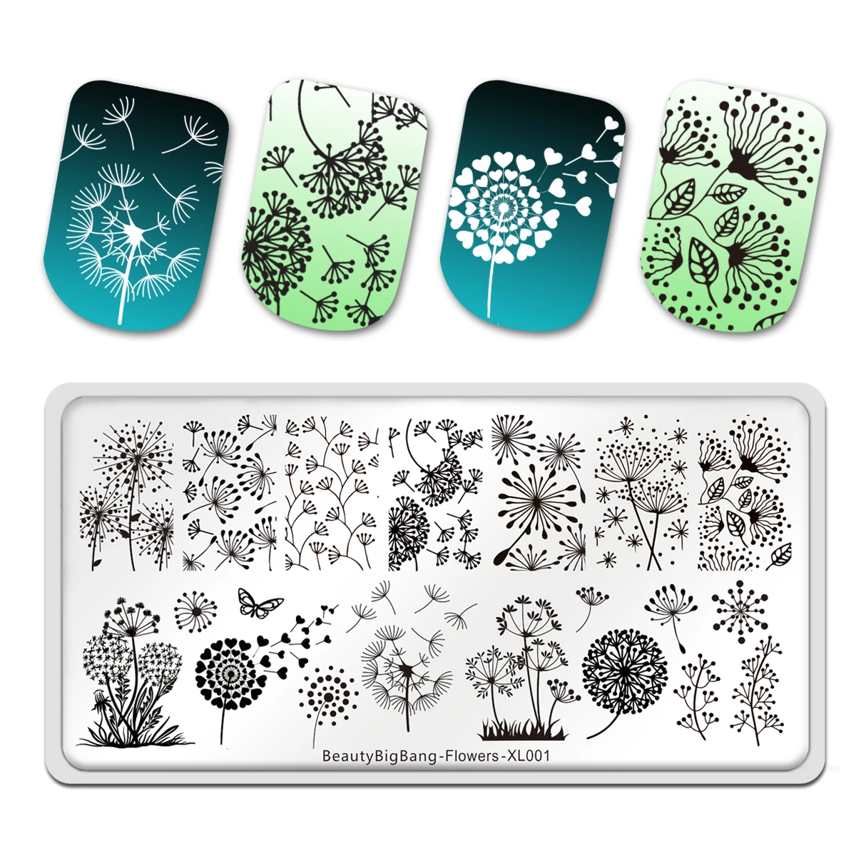 

Beauty Big Bang Stamping Plates Mold Heart Dandelion Butterfly Flower Style Image Stainless Steel Stencil Nail Art Template