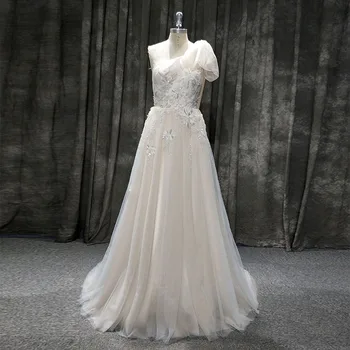 Real Sample Light Champagne One Shoulder Sequin Beading Pleated Backless Court Train Tulle Wedding Dress
Real Sample Light Champagne One Shoulder Sequin Beading Pleated Backless Court Train Tulle Wedding Dress
