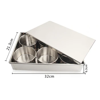 Stainless Steel Seasoning Spice Box Storage Round Container with Clamshell Cover Detachable for Kitchen 6 Grid
Stainless Steel Seasoning Spice Box Storage Round Container with Clamshell Cover Detachable for Kitchen 6 Grid