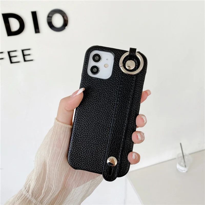 Luxury Leather iPhone Case with wrist strap & holder