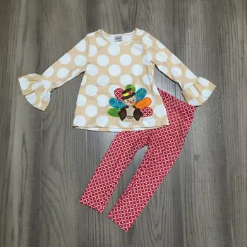 

girlymax winter outfit baby girl turkey polka dots top plaid red pants baby girl Thanksgiving set