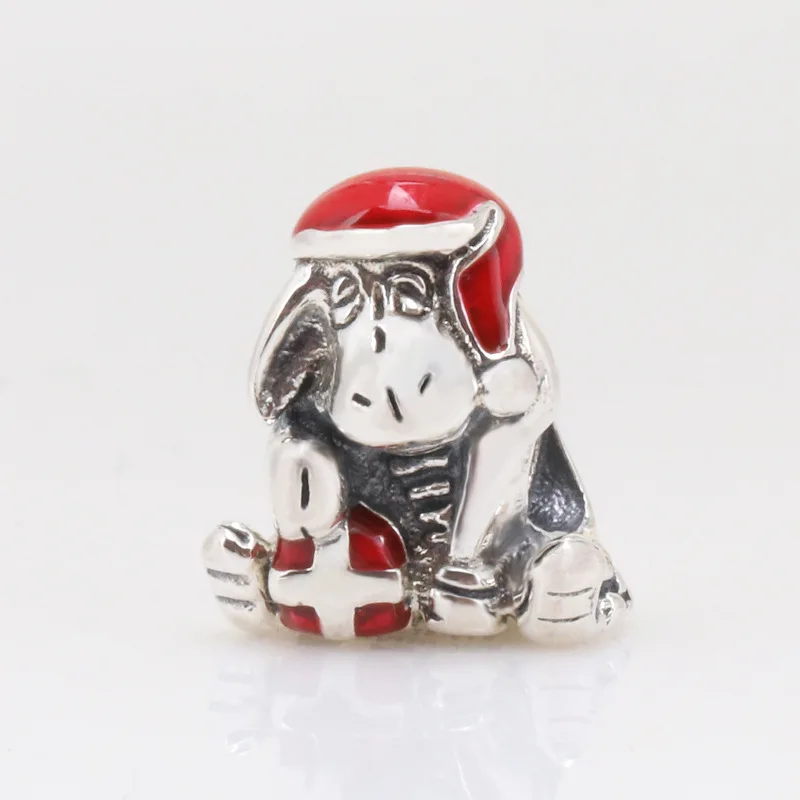 Фото DoDoFly подлинные бусины из серебра 925 пробы Винни-Пух красный Рождественский Ослик