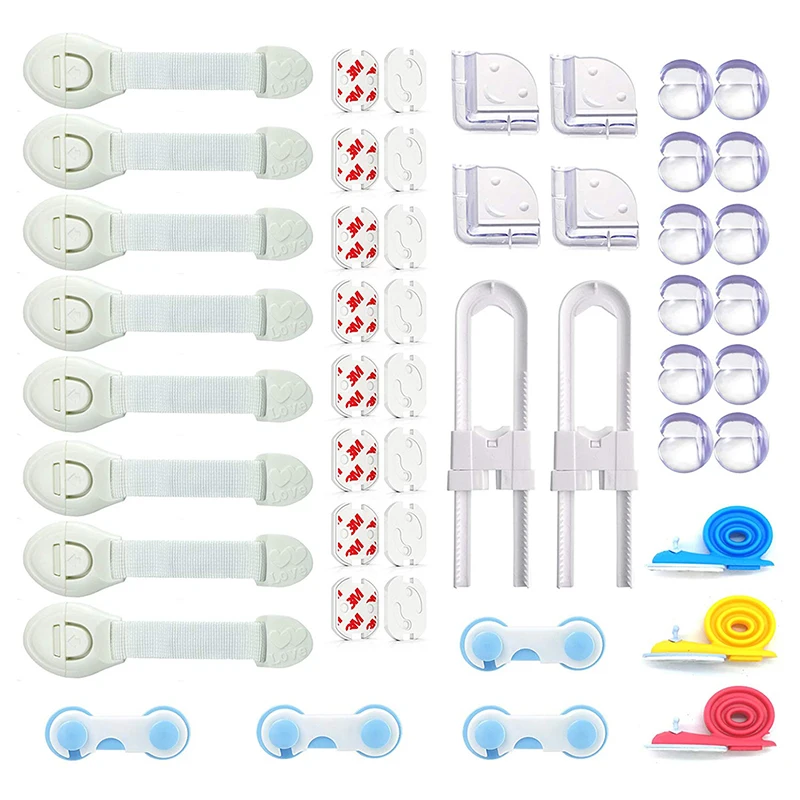 

49 Pcs/set Protector Table Corner Edge Drawer Door Cabinet Cupboard Locks Baby Kids Safety Care Plastic Straps Infant Protection