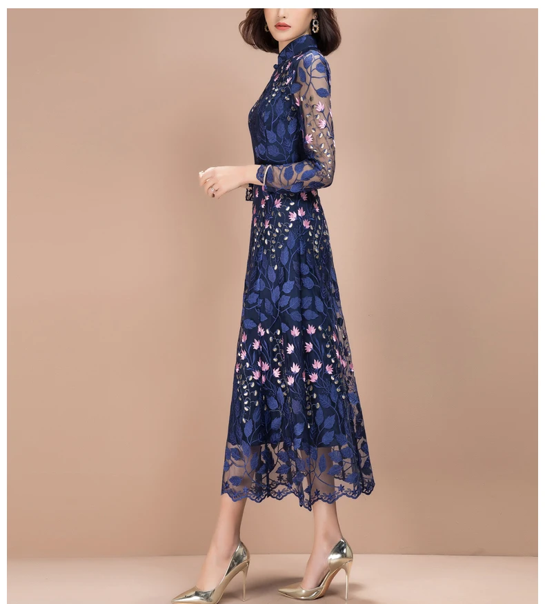 2021 Spring High Quality New Luxury Long Floral Embroidery Lace Dress for Women 2021 Spring High Quality New Luxury Long Floral Embroidery Lace Dress for Women