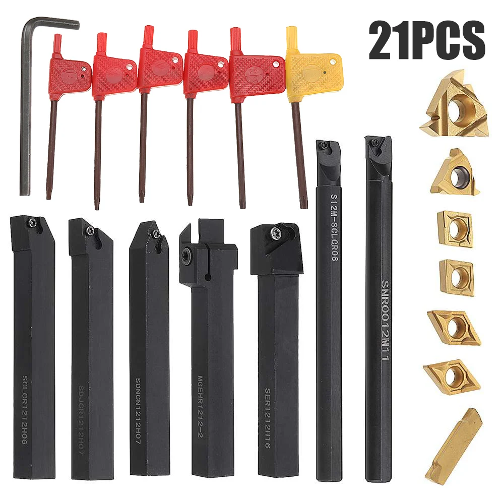 7 Set 12mm Shank 45HRC Lathe Boring Bar Turning Tool Holder Set with Carbide Inserts for Semi-finish Machine Tool Sets
7 Set 12mm Shank 45HRC Lathe Boring Bar Turning Tool Holder Set with Carbide Inserts for Semi-finish Machine Tool Sets